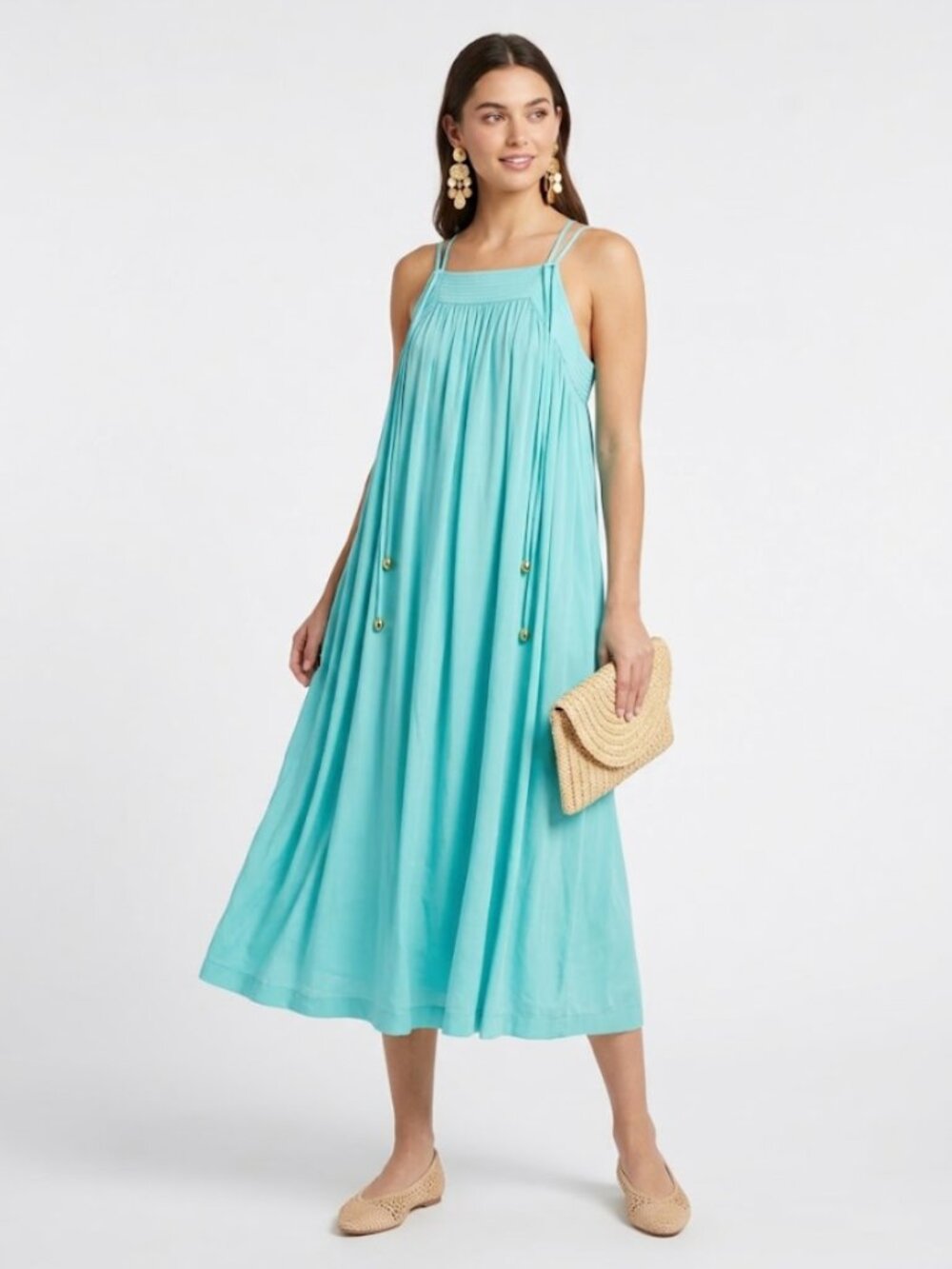 NWT Trina Turk Trapunto Floret Midi Dress Turquoise Blue M $328